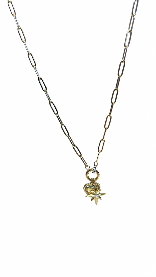 Paperclip Charm Necklace - Gold