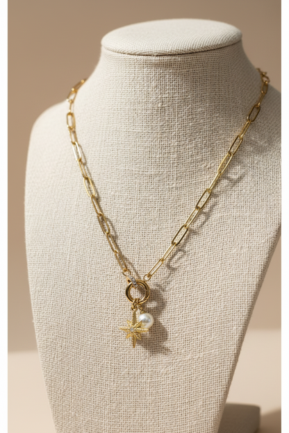 Paperclip Charm Necklace - Gold