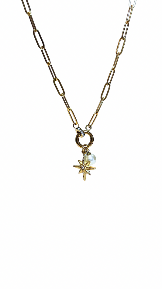 Paperclip Charm Necklace - Gold