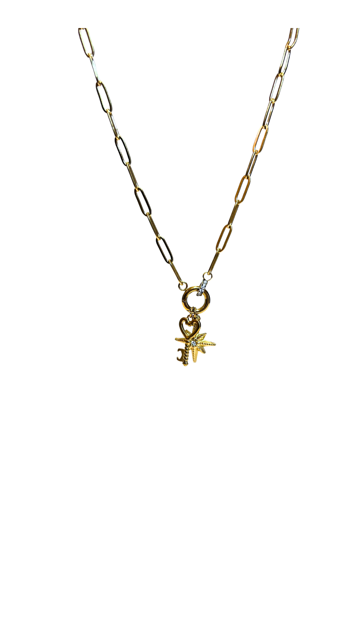 Paperclip Charm Necklace - Gold