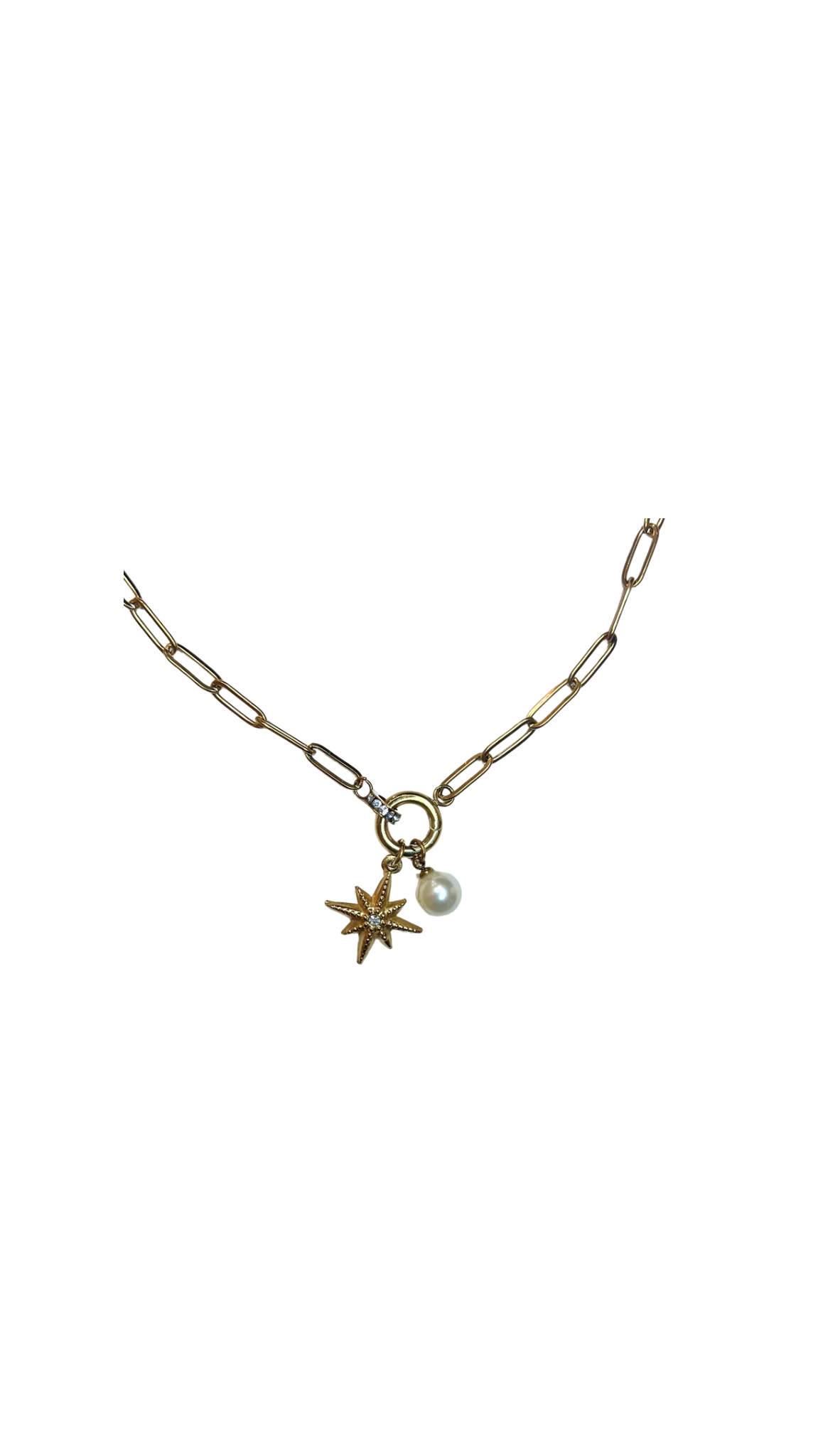 Paperclip Charm Necklace - Gold