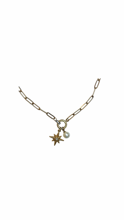 Paperclip Charm Necklace - Gold